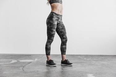 Nobull Mid-Rise Crop Plush Heather Women's Tights Grey Camo | Australia (SN1785)